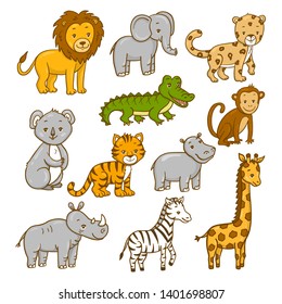 Set of wild africa animals. Vector illustration.