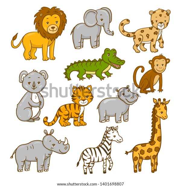 Set Wild Africa Animals Vector Illustration Stock Vector (Royalty Free ...