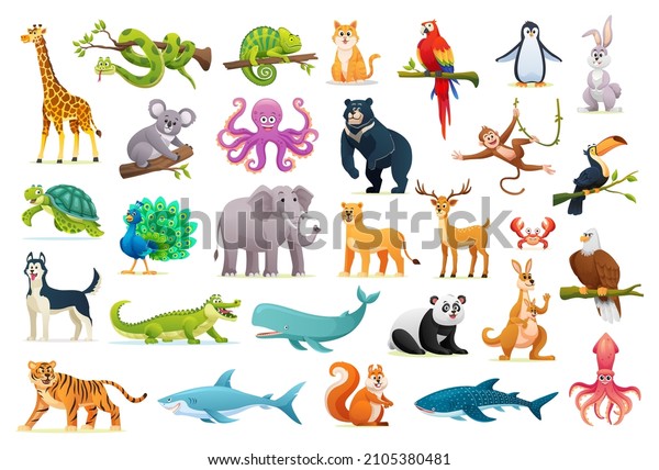 Set Wild Animal Cartoon Illustrations Stock Vector (Royalty Free ...