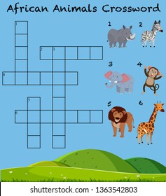 Set of  wild animal crossword game illustration