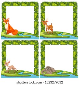 Set of wild animal frame illustration