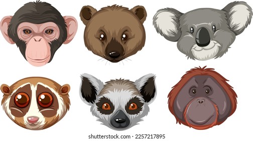 Set of wild animal heads illustration