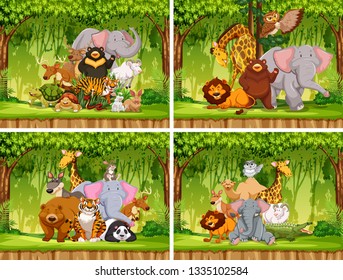 Set of wild animal in nature illustration