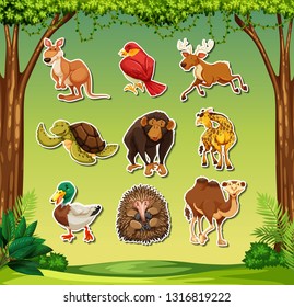 Set of wild animal sticker illustration