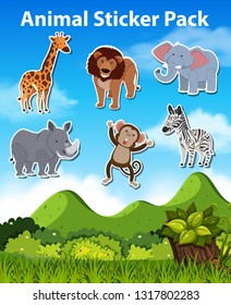 Set of wild animal sticker illustration
