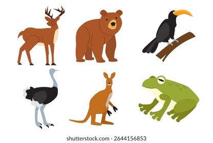 Conjunto de ilustrações de vetores de animais selvagens de várias regiões