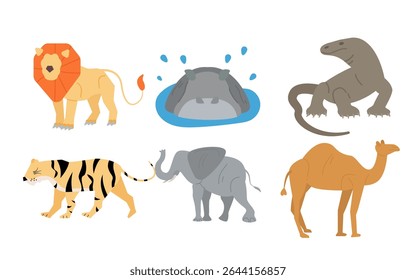 Conjunto de ilustrações de vetores de animais selvagens de várias regiões