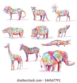 Set of wild animal vector safari in diamond shape colorful