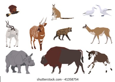 set of wild animals, collage style drawing