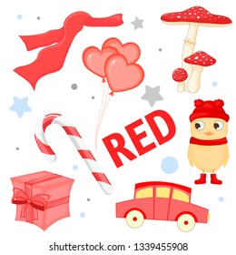 Set of wild animals and insects for children red.