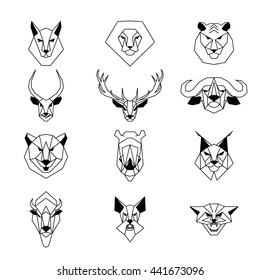 Set of wild animals in a linear style for use on logos, badges and can be use for greeting cards, covers, stamps, web design and other purposes