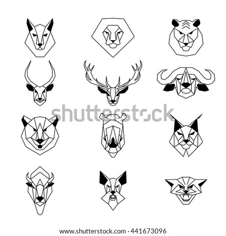 Set of wild animals in a linear style for use on logos, badges and can be use for greeting cards, covers, stamps, web design and other purposes