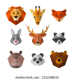 Set of wild animals in low poly style. Animal icon collection