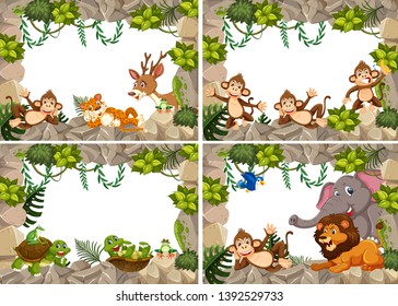 Set of wild animals nature frame illustration