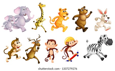 Set of wild animals running illustration
