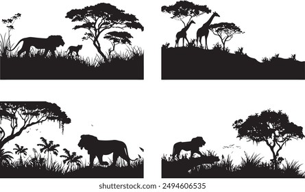 Set of Wild Animals Silhouettes, vector