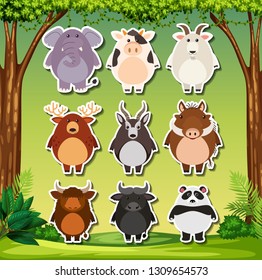Set of wild animals sticker illustration