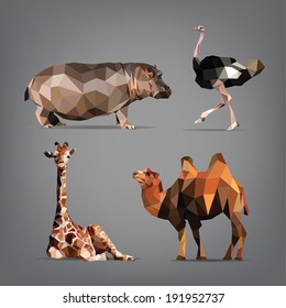 Set of wild animals in the style of origami. vector illustration