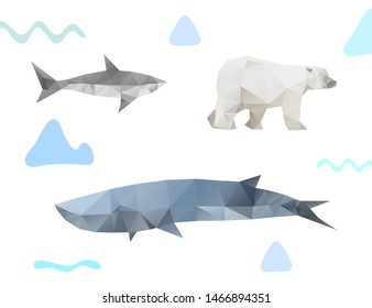 Set of wild animals trianle style sketch. Polygonal design backgrounds. 