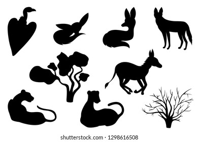 Set of wild animals. Vector collection of nature animals. Silhouettes are suitable for the design of showcases, walls, covers