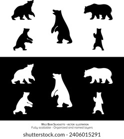 set of Wild Bear Silhouette - animals silhouettes. vector illustration. minimalistic animal silhouette.