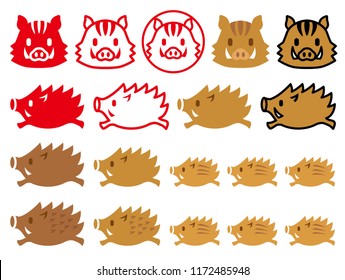 Set of wild boar icons.