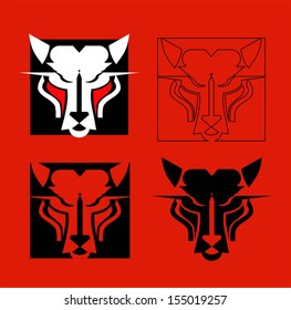 a set of wild cat head icon in various style. Red background