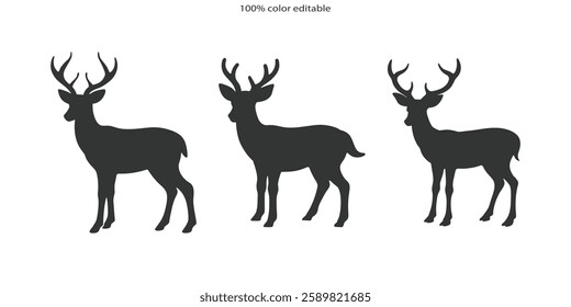 Set of wild deer silhouettes in flat style isolated on white background. Deer head vector illustration business deer logo icon design. black and white deer head brand logo in vector format simple icon