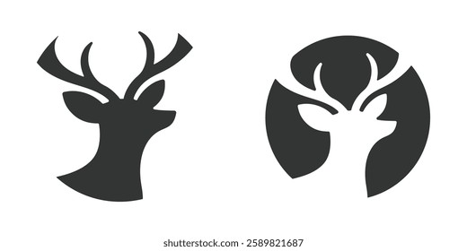 Set of wild deer silhouettes in flat style isolated on white background. Deer head vector illustration business deer logo icon design. black and white deer head brand logo in vector format simple icon