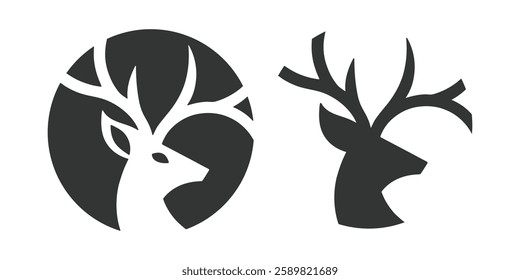 Set of wild deer silhouettes in flat style isolated on white background. Deer head vector illustration business deer logo icon design. black and white deer head brand logo in vector format simple icon