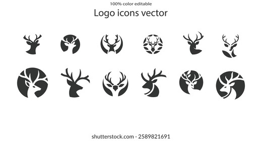 Set of wild deer silhouettes in flat style isolated on white background. Deer head vector illustration business deer logo icon design. black and white deer head brand logo in vector format simple icon