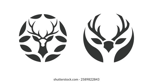 Set of wild deer silhouettes in flat style isolated on white background. Deer head vector illustration business deer logo icon design. black and white deer head brand logo in vector format simple icon