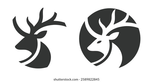 Set of wild deer silhouettes in flat style isolated on white background. Deer head vector illustration business deer logo icon design. black and white deer head brand logo in vector format simple icon