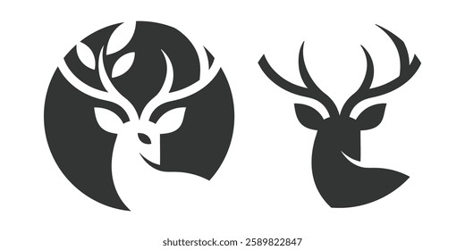 Set of wild deer silhouettes in flat style isolated on white background. Deer head vector illustration business deer logo icon design. black and white deer head brand logo in vector format simple icon