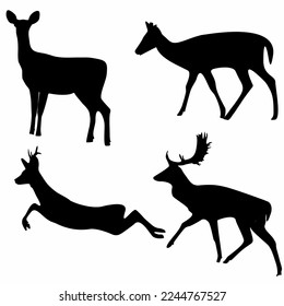set of wild deer silhouettes on white background. vector