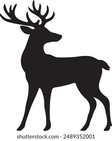 Set of wild deer silhouettes vector in flat style isolated on the white background