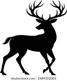 Set of wild deer silhouettes vector in flat style isolated on the white background