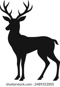 Set of wild deer silhouettes vector in flat style isolated on the white background