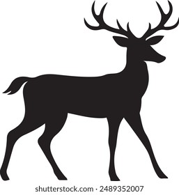 Set of wild deer silhouettes vector in flat style isolated on the white background