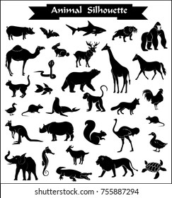 Set of Wild and Farm Animals Silhouettes