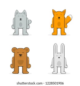 Set of wild forest animals isolated on white background, illustration.