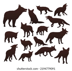 Set of wild fox silhouettes