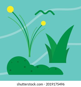 Set of wild green plants with different shapes. green grass. bush. flat design vector illustration.