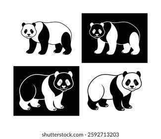 Set of wild panda vector illustration