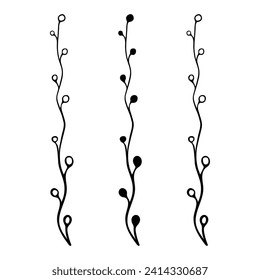Set of wild plants, branches on a white background.