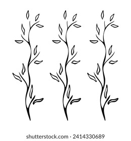 Set of wild plants, branches on a white background.