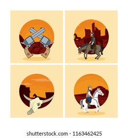 Set of wild west cartoons