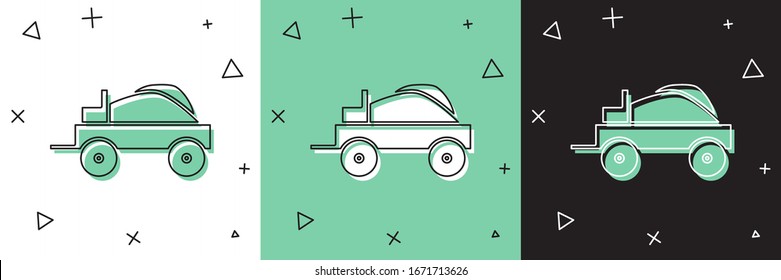 Set Wild west covered wagon icon isolated on white and green, black background.  Vector Illustration