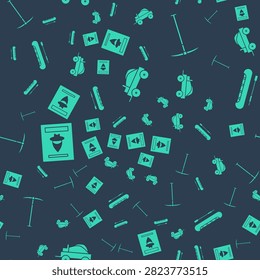 Set Wild west covered wagon, Pickaxe, Wanted western poster and Kayak or canoe and paddle on seamless pattern. Vector