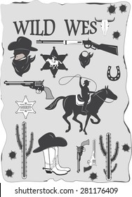 Set of wild west cowboy designed elements